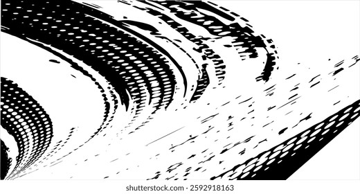 Swirling radial and spiral polka dot frame is crossed out with a faded stroke. Vector.
