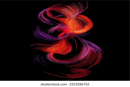 swirling red abstract particles futuristic visual effect overlay isolated on black background.