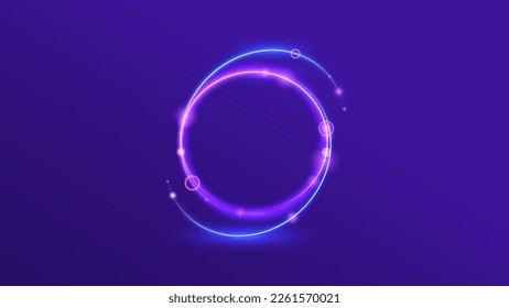 Swirling ring of neon light and glow techno circle frame background
