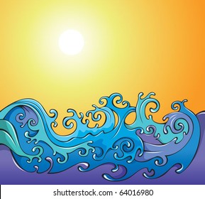 Swirling sea waves, cartoon vector illustration