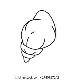 Swirling shell in simple black and white doodle style isolated on white background. Vector hand drawn doodle illustration.