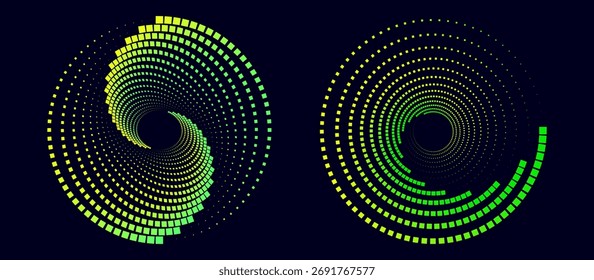 Uma espiral de partículas em movimento. Um elemento de design abstrato dinâmico. Tecnologias vetoriais.