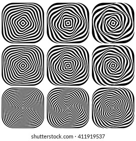 Swirling, spiraling monochrome geometric element.