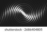 Swirling stippling pattern of concentric rings radiates with hypnotic balance and geometric rhythm. Twisted spiral illusion form hypnotic vortex effect for conceptual art posters and music visuals
