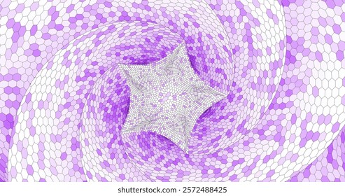 The swirling surface, composed of multi-colored hexagons, creates a bright and dynamic pattern, attracting attention with its depth and variety of colors. Vector illustration