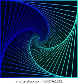 Swirling symbol. Optical illusion. Twisted square. 3D wireframe abstract tunnel. Vector illustration.