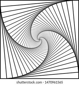 Swirling symbol. Optical illusion. Twisted square. 3D wireframe abstract tunnel. Vector illustration.