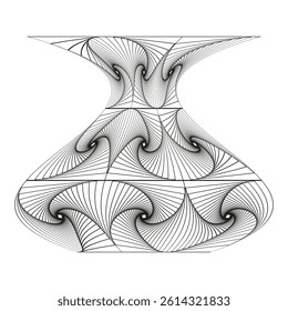 Swirling vase shape. Twisted line structure. Decorative vector form. Optical flow detail.