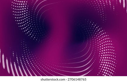 Un diseño de vórtice giratorio con líneas punteadas contra un fondo de gradiente púrpura, creando un efecto visual dinámico y abstracto.