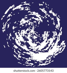 Swirling vortex motion. White abstract spiral. Dynamic energy shape. Dark blue background.