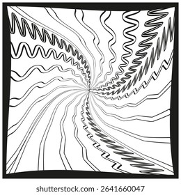 Swirling vortex shape. Central spiral figure. Vector dynamic element. Hypnotic illusion symbol.