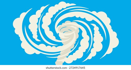 Un remolino de nubes blancas contra un cielo azul brillante, ilustrando un fenómeno de Clima dramático e intenso desde un punto de vista directamente superior.