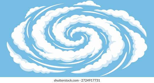 A swirling vortex of white clouds against a blue background