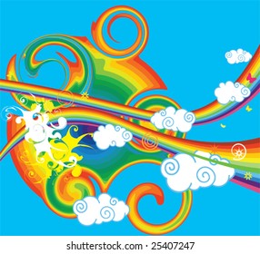 Swirling wave design with rainbow