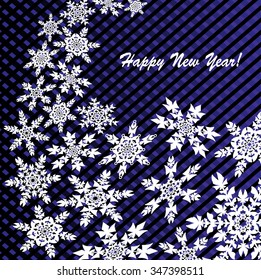 Swirling white snowflakes on dark blue background in the box