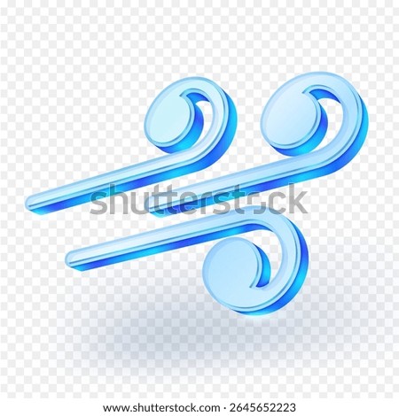 Swirling wind or air currents. This glossy 3D element icon is perfect for weather, climate, or abstract movement concepts on a transparent background. Vector illustration.
