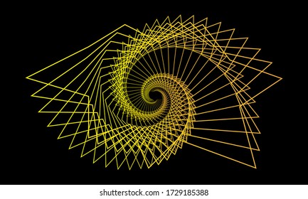 patrón giratorio amarillo-anaranjado en un estilo de op art brillando en un fondo de pantalla negro para el diseño concepto creativo