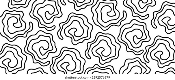 Swirls in cartoon comic style. Twisted lines goth pattern background. Goth abstract vector texture.