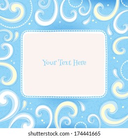 Swirls colorful vintage background. Curls and drops on blue back.