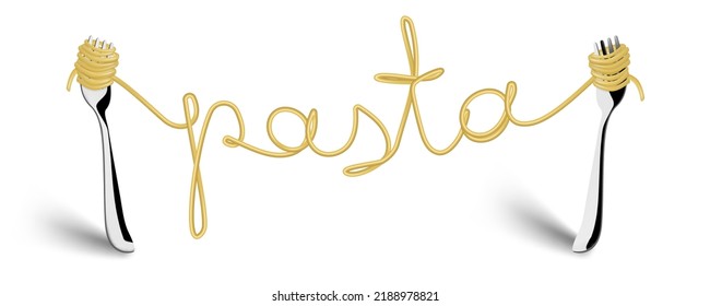 Swirls Of Cooked Spaghetti On Silver Forks. Pasta Banner Template. EPS10 Vector