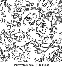 Swirls curls seamless pattern. Hand drawn doodle ornamental curly vector seamless background. Vector abstract design for your fashion design, textile, fabric, clothes, print