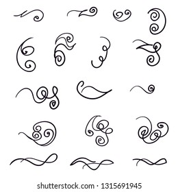 Swirls and curves in doodle style used for Underlines, borders, dividers. vector 
