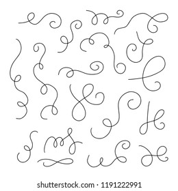 Swirls and curves. Underlines, borders, dividers. Vector set of notebook doodles. Collection of hand drawn flourishes.