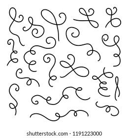 Swirls and curves. Underlines, borders, dividers. Vector set of notebook doodles. Collection of hand drawn flourishes.