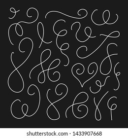 Swirls and curves. Underlines, borders, dividers. Vector set of notebook doodles. Collection of hand drawn flourishes.
