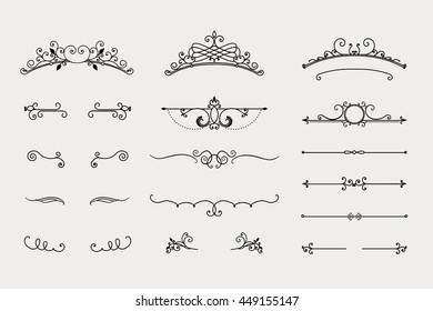 Conjunto de redemoinhos e divisores, cabeçalhos vintage, elementos de caligrafia - ilustração vetorial.