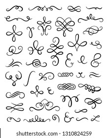 Swirls and flourishes vector collection on white background. Vintage wedding decoration. Elegant graphic elements