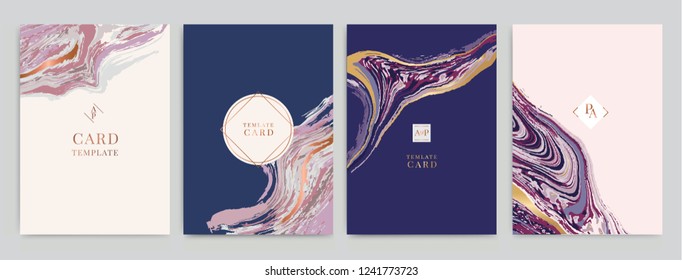 Swirls of marble or the ripples of agate. Liquid marble texture and metallic. Fluid art. Wedding invitation, RSVP, thank you cards. Vector elegant rustic template