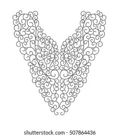 Swirls pattern , neck line designs. Vector illustration hand drawn. Fashion wedding embroidery pattern. Line art. T-shirt print.
