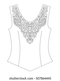 Swirls pattern , neck line designs. Vector illustration hand drawn. Fashion wedding embroidery pattern. Line art. T-shirt print.