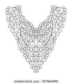 Swirls pattern , neck line designs. Vector illustration hand drawn. Fashion wedding embroidery pattern. Line art. T-shirt print.