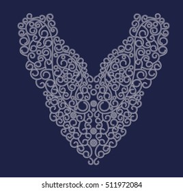 Swirls pattern , neck line designs. Vector illustration hand drawn. Fashion wedding embroidery pattern. Line art. T-shirt print.