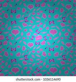 Swirls in pink, blue and violet colors. Vector heart. Symbol valentines day. Seamless love pattern with cute lettering calligraphy text and hearts, envelopes, doodles. Border wedding.