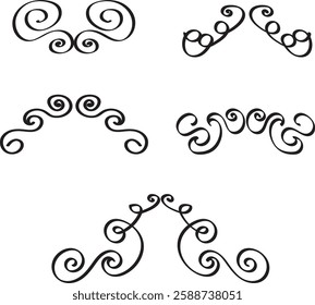 Swirls or scrolls,stroke, vintage flourishes and curls. Swishes, swashes or swoops. Wedding dividers text, Calligraphic line and calligraphy ornament ink vector design elements.