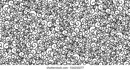 Swirls seamless background pattern. Monochrome vector illustration hand drawn. Wrapping paper, fabric swatch.