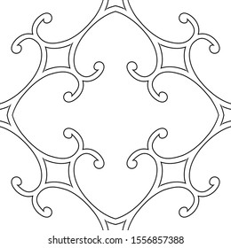 Swirls seamless, medieval trellis pattern, seamless fabric print, linear seamless print, black and white vector illustration.