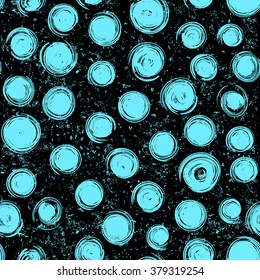 Swirls  seamless  pattern. Dry brush and rough edges doodle illustration. Abstract vector background.Seamless background with grunge brush circles.Grunge turquoise Spiral Texture for your design.