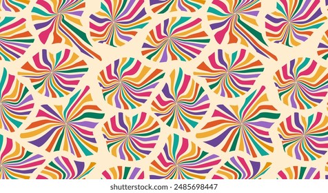Swirls striped background. Retro style of the 70s. Vintage twisted backdrop. Abstract vector illustration.