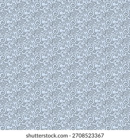 Swirls and Vines Seamless Pattern on Pale Blue Background Texture