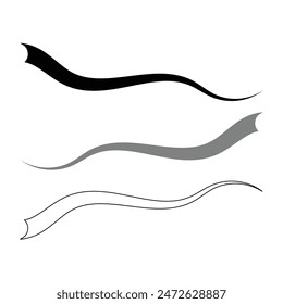 Swirls, vintage flourishes, stroke and curls. Swishes, swashes or swoops. Calligraphic line, wedding dividers text and calligraphy ornament ink vector design elements. Swash vector. Eps10.