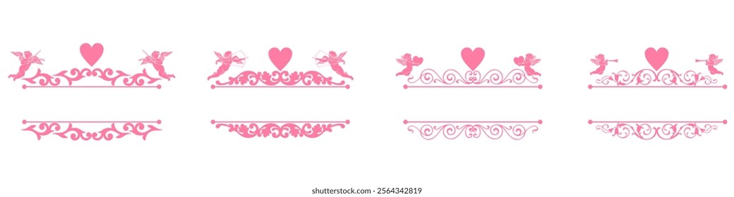 swirls vintage valentine frame with cupid and hearts decoration, for Love wedding and Valentine's day concept romance vector