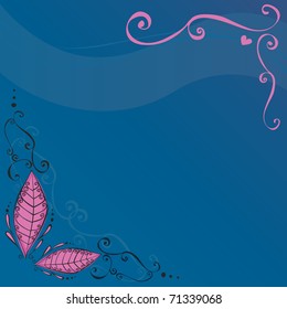 Swirly blue and pink Vector Background with Leaves