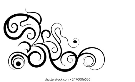 Swirly corner, modern style swirls, curly ornament isolated on white background.