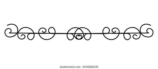 Swirly divider of black line set. Showcasing of the beauty of swirling patterns with this black line style separator, suitable for various design applications. Vector illustration.