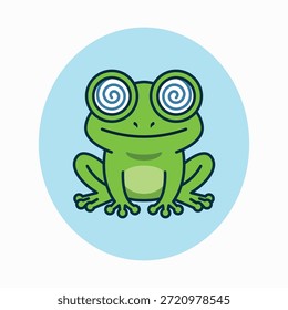 Vector de dibujos animados Swirly Eye Frog. Personaje de sapo verde hipnótico con ilustración de ojos en espiral