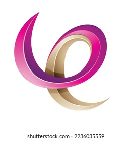 Swirly Glossy Embossed Letter E in Magenta and Beige isolated on a White Background